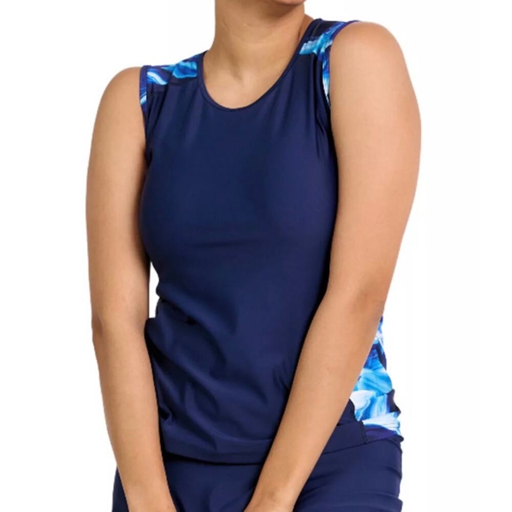New Modli sleeveless swim top tank tankini swimsuit top vacation beach blue 1X